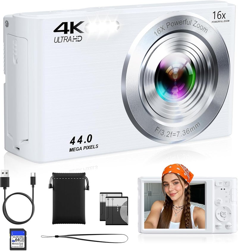 ceye Digital Camera, FHD 4K Compact Cameras with 64GB SD Card 2 Batteries, Portable Travel Digital Camera with 16X Autofocus Digital Zoom Small Camera for Teens Kids Boys Girls - Image 1